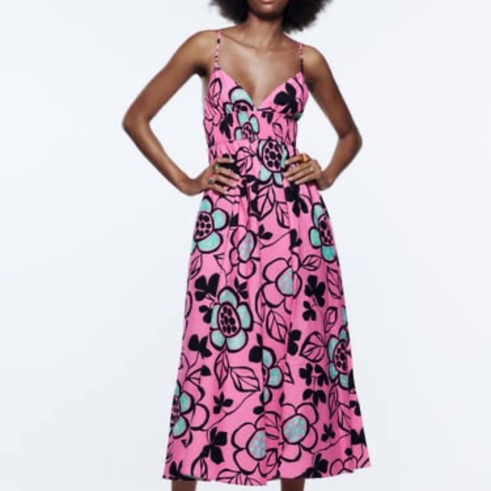 Zara Fun Flirty Large Flower Print Sun Dress